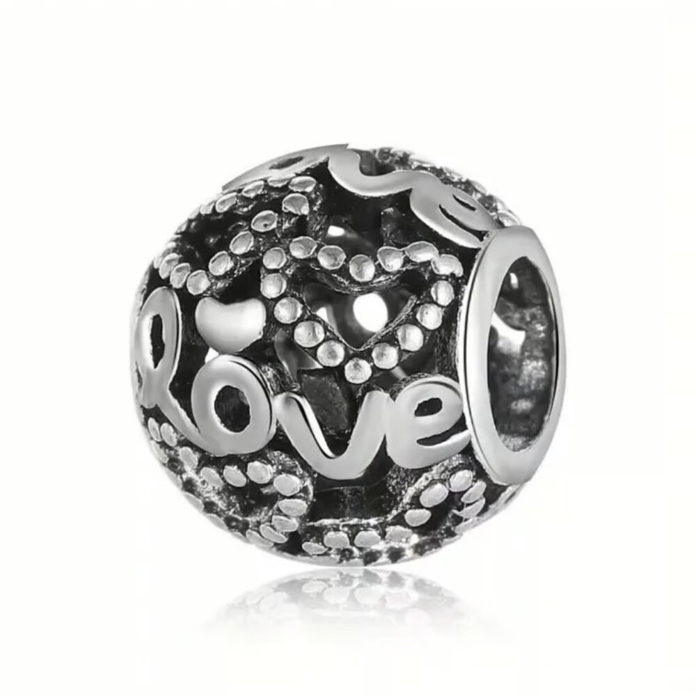 Silver Gray Hollowed Out Love Bead DIY Jewelry New